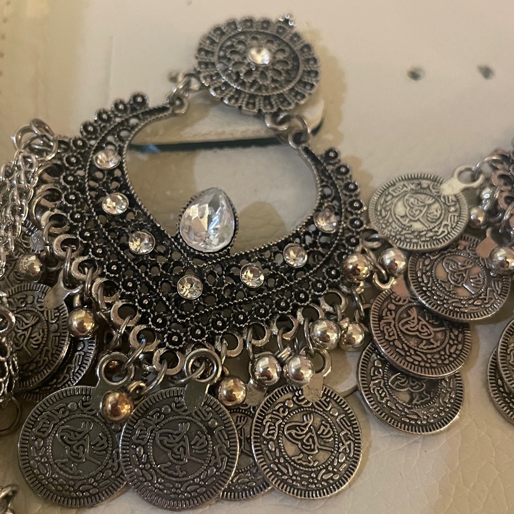 Oxidized Silver Statement Earrings With Coin Char… - image 3